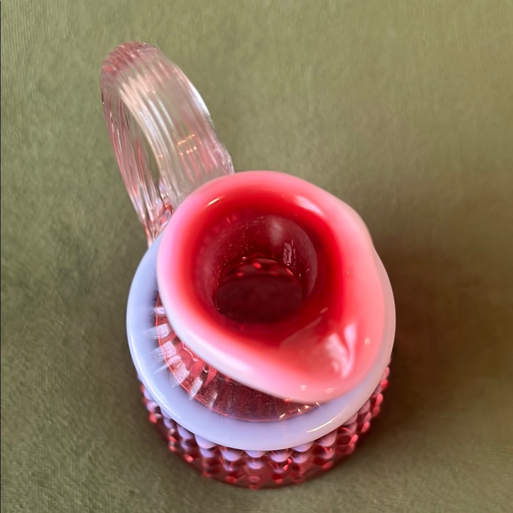 Fenton Glass Cranberry Opalescent Hobnail Oil Bottle Cruet w/ Crystal Stopper - Picture 8 of 16
